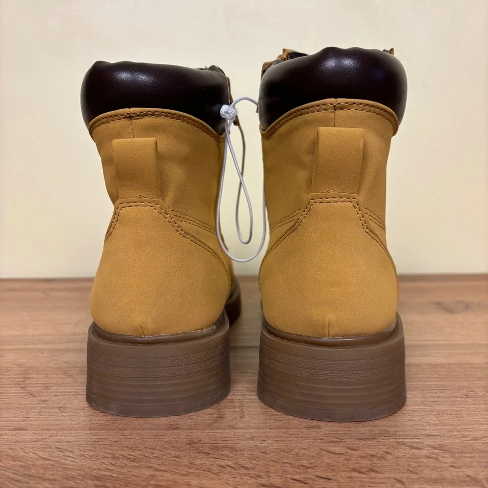 STEVE MADDEN JJumble Combat Boots Tan Kids Size 4 Side Zip Lace‎ Up Low Heel